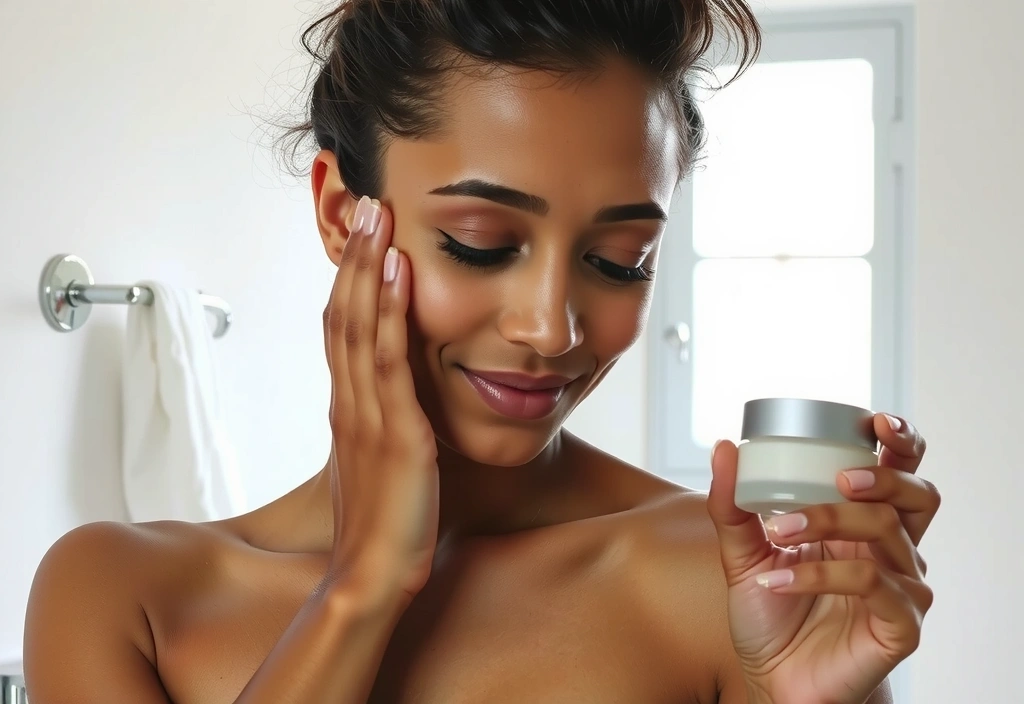 Woman applying facial cream