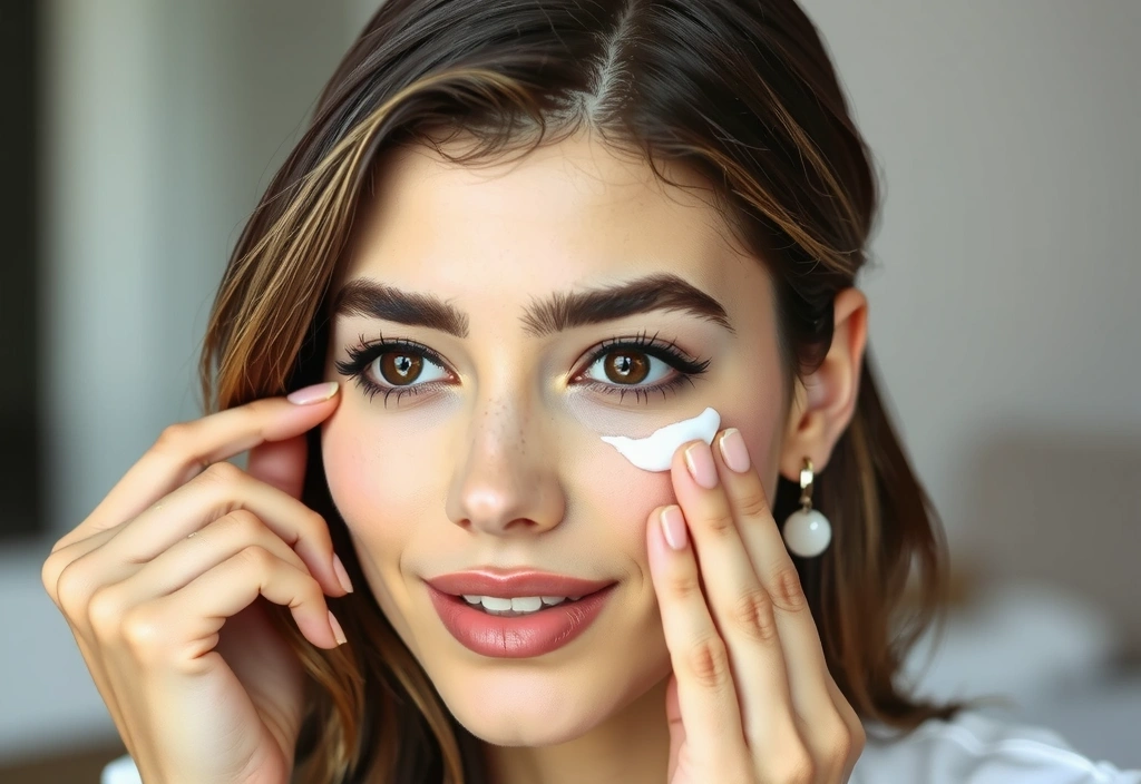 Woman applying facial care product